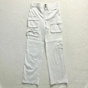 FP Movement Elevate White Cargo Pants Women Sz M High Waisted Zipper Wide Leg